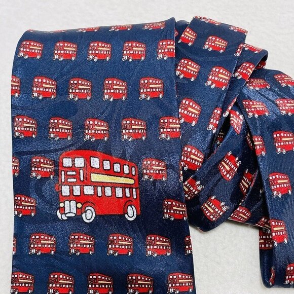 Firsite Silk Tie Necktie London Red Bus Double Decker Symbol Trip Souvenir Blue - Picture 6 of 8